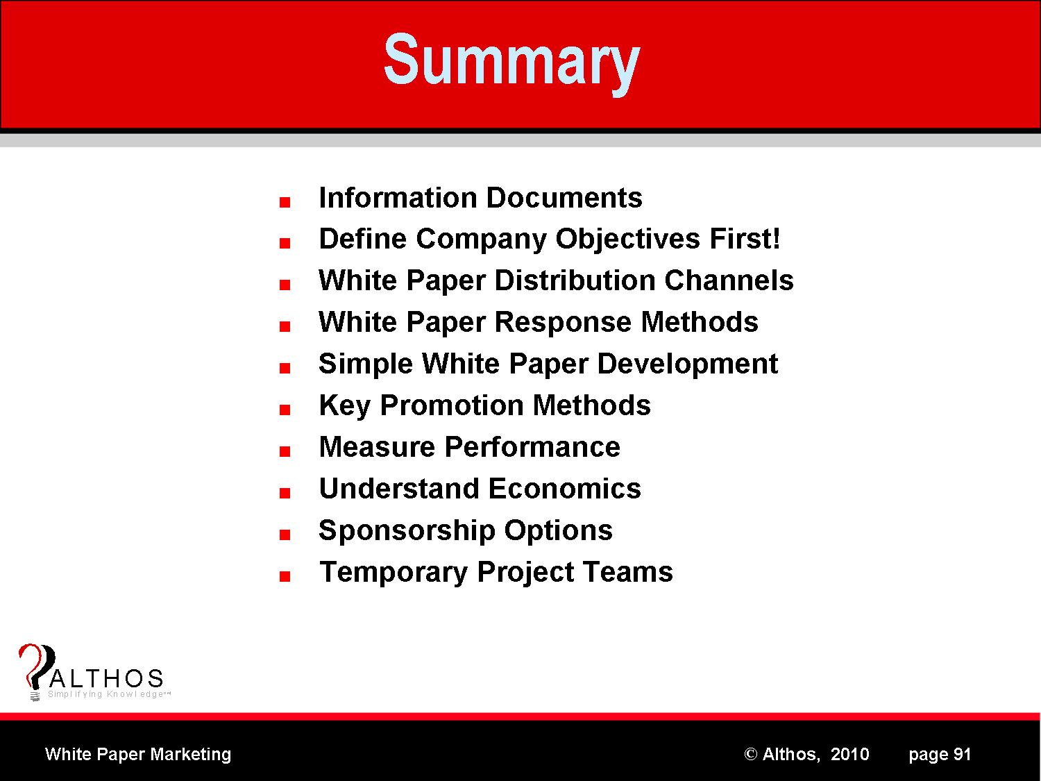 White Paper Marketing Summary