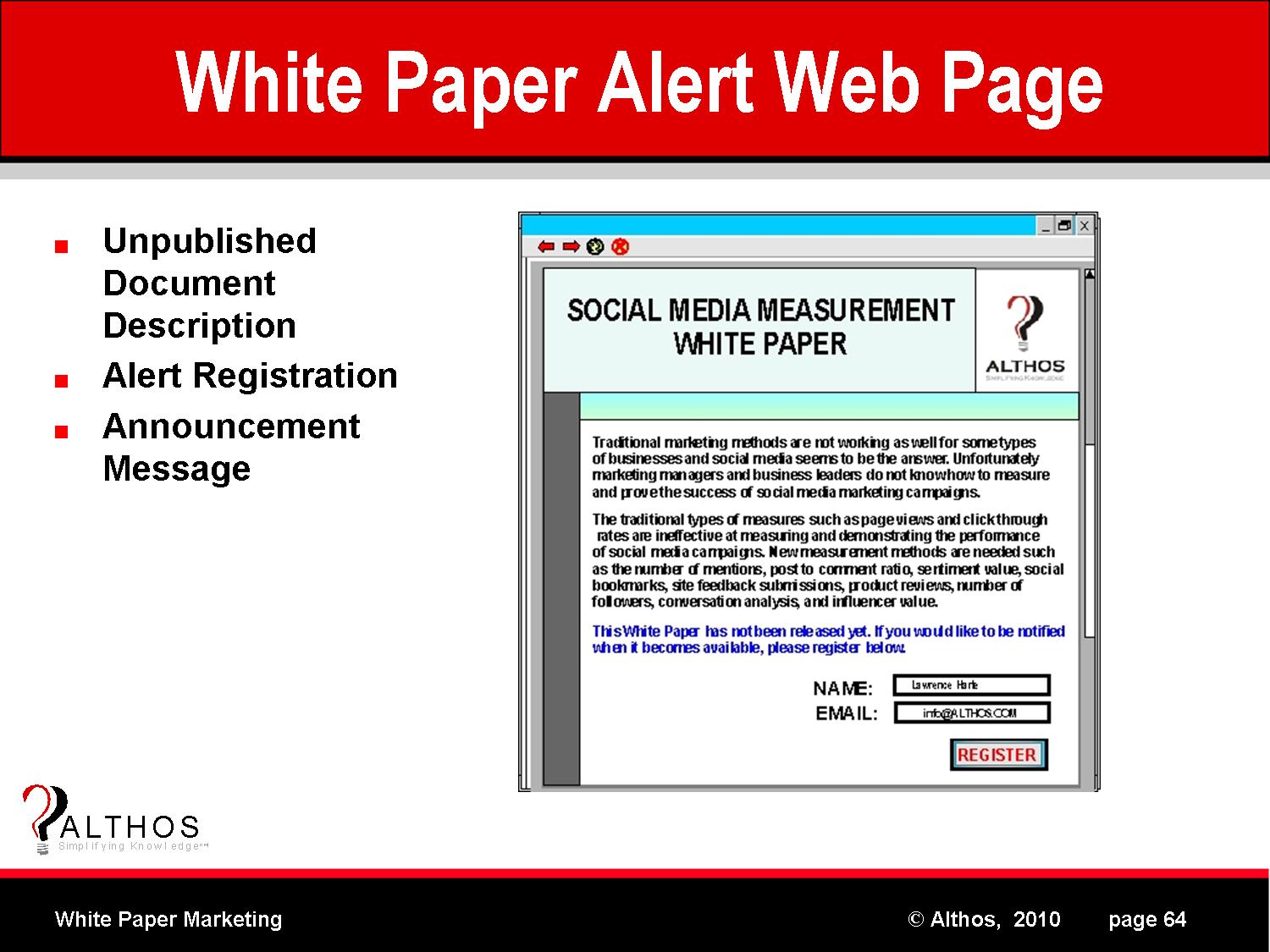 White Paper Alert Web Pages